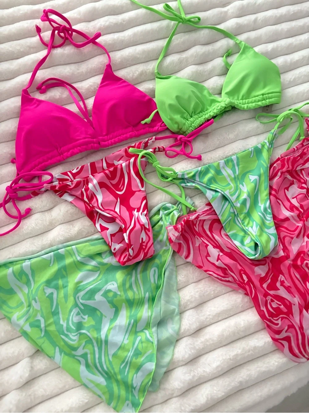 Shein Set of 2 bikini’s Neon Pink & Lime Green Mix and Match Bikini Set